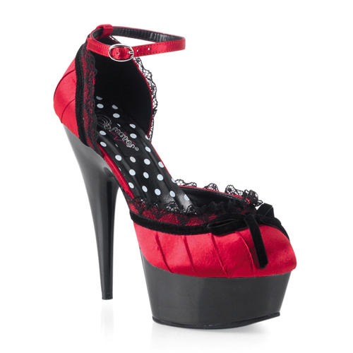 DELIGHT-676/R/SAT saténová obuv na podpatku červená/černá