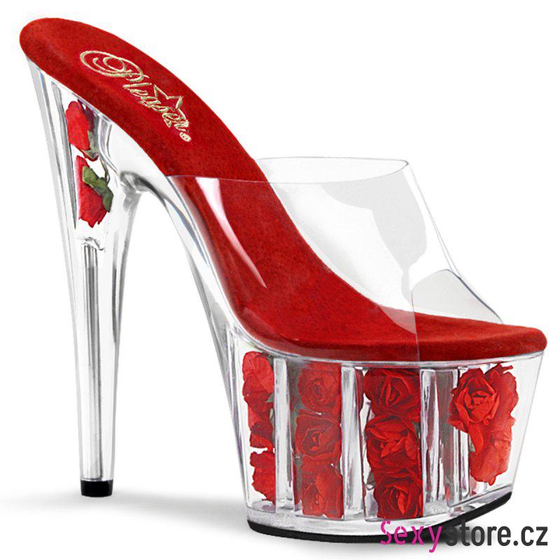 průhledná/červená květiny v platformě sexy boty ADORE-701FL na podpatku