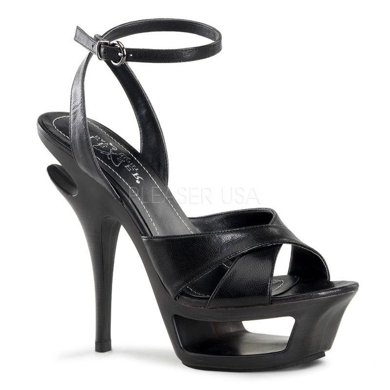 Luxusní černé kožené sexy boty s dutou platformou DELUXE-630/BLE