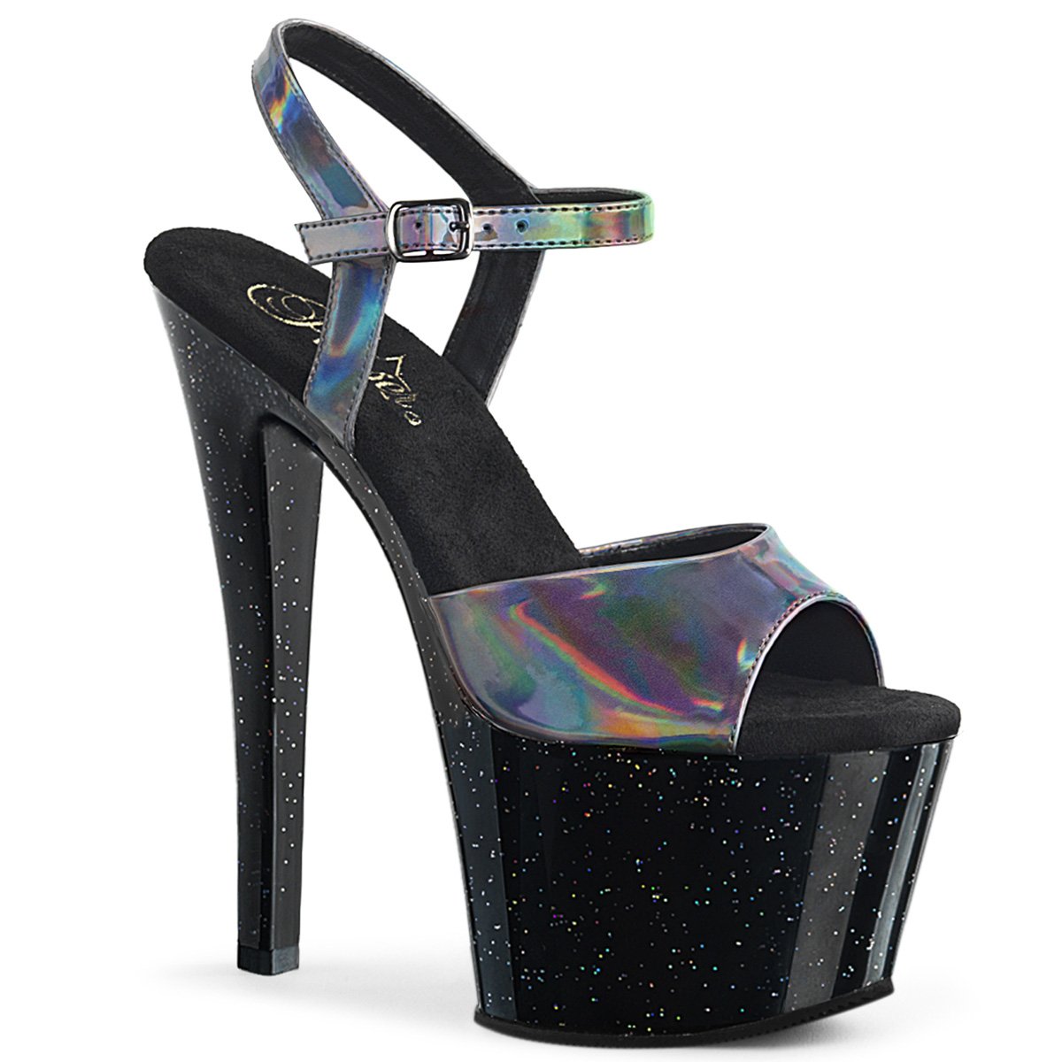 Černé sexy boty s šedivými holografickými pásky SKY309HG/PWHG/B | SKY-309HG Pleaser