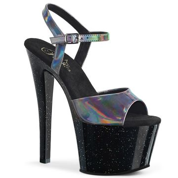 Černé sexy boty s šedivými holografickými pásky SKY309HG/PWHG/B | SKY-309HG Pleaser