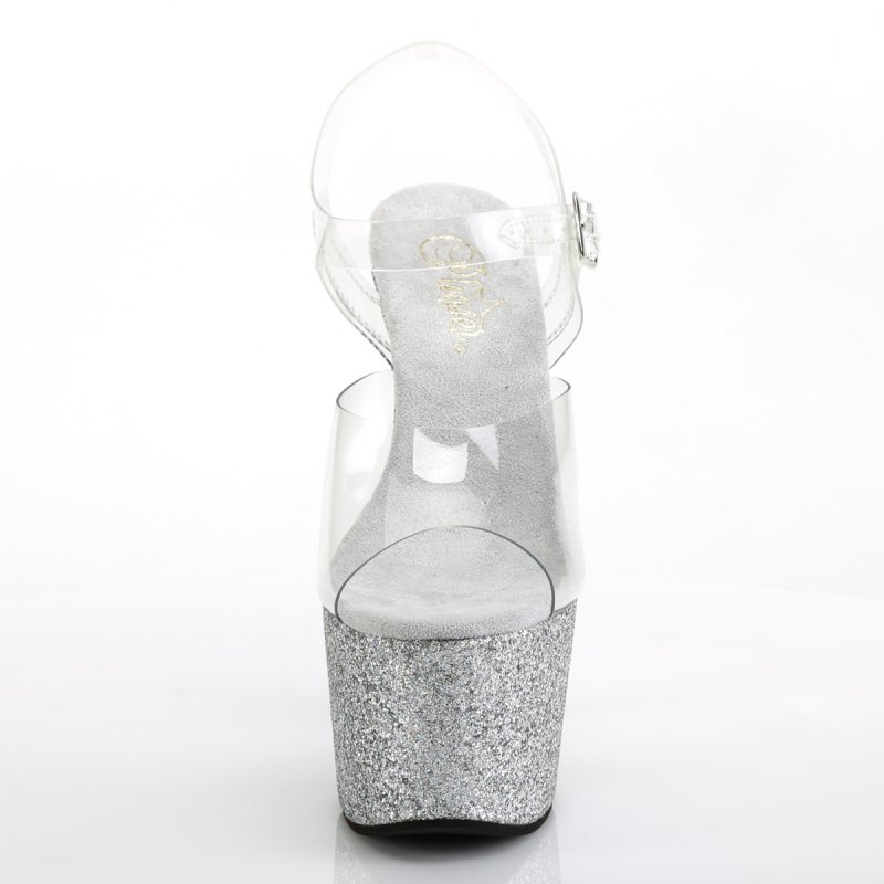 Stříbrné sexy sandály pro go-go tanečnice ADO708HMG/C/SG | ADORE-708HMG Pleaser - zepředu