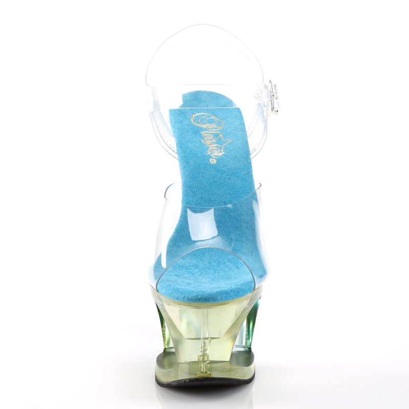 Modrožluté sexy boty na vysokém podpatku MOON708MCT/C/LBLU | MOON-708MCT Pleaser - zepředu