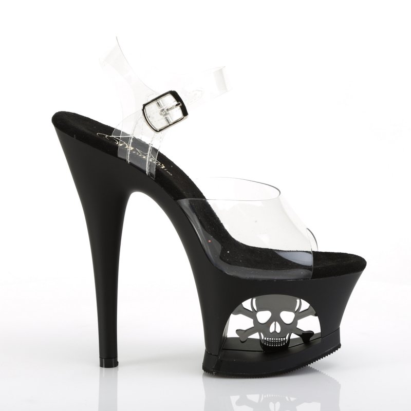 MOON708SK/C/B-PW Taneční pole dance boty s lebkou v platformě | MOON-708SK Pleaser - z vnějšku