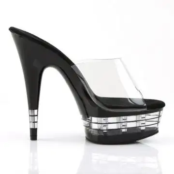 Černé sexy pantofle s proužky DEL601LN/C/B | DELIGHT-601LN Pleaser - z vnějšku