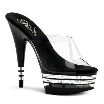 Černé sexy pantofle s proužky DEL601LN/C/B | DELIGHT-601LN Pleaser