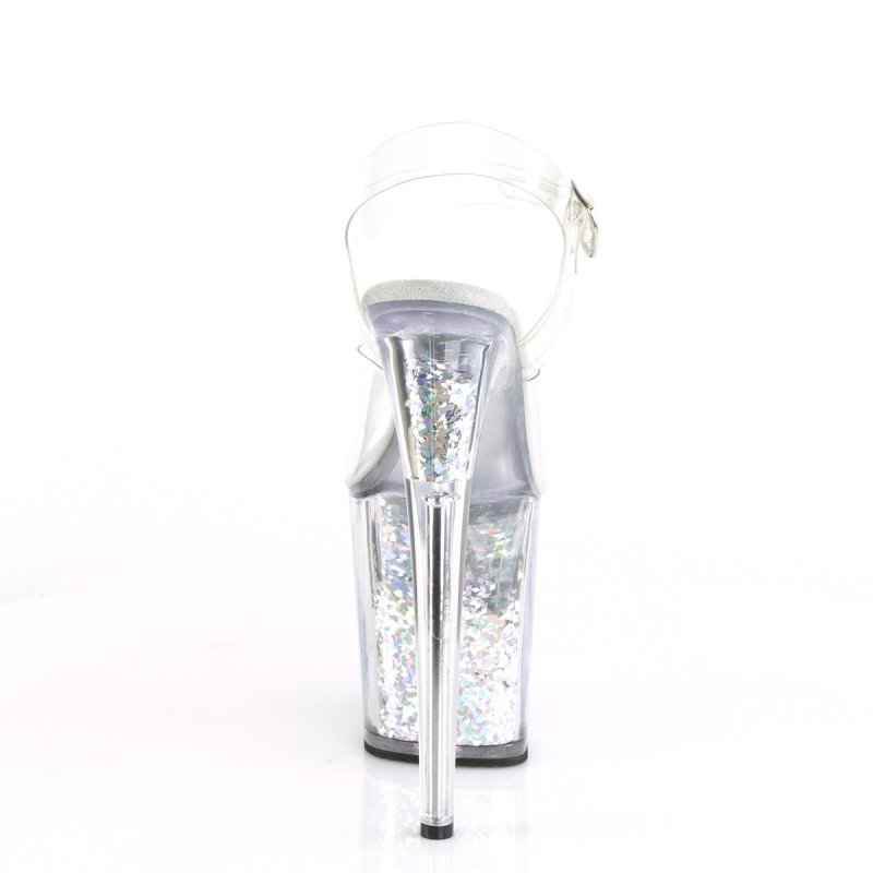 Stříbrné boty na extra podpatku FLAM808GF/C/SMCG | FLAMINGO-808GF Pleaser - zezadu
