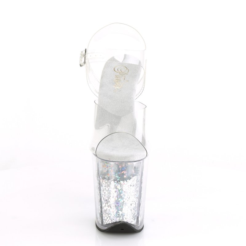 Stříbrné boty na extra podpatku FLAM808GF/C/SMCG | FLAMINGO-808GF Pleaser - zepředu