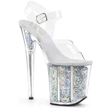 Stříbrné boty na extra podpatku FLAM808GF/C/SMCG | FLAMINGO-808GF Pleaser