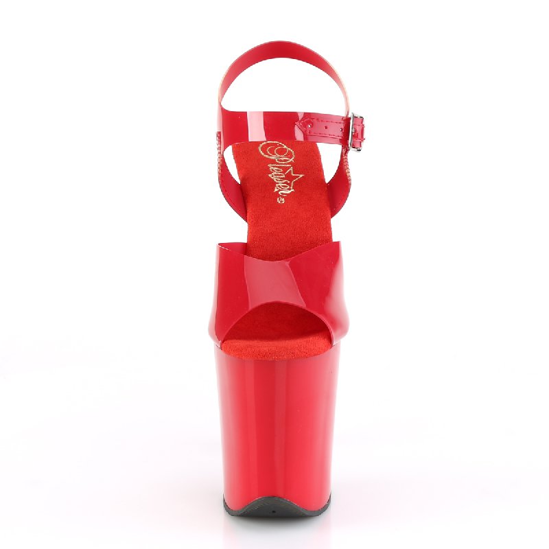 Červené pole dance boty FLAM808N/RTPU/M | FLAMINGO-808N Pleaser - zepředu