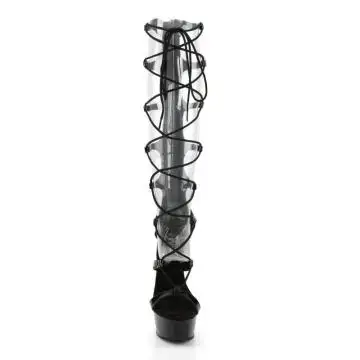 Černé páskové boty ke kolenům se šněrováním DEL698/B/M | DELIGHT-698 Pleaser - zepředu