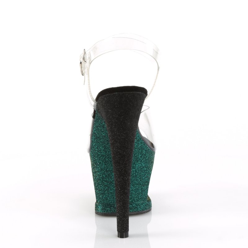 MOON708OMBRE/C/EM-B Luxusní sexy boty černo zelené | MOON-708OMBRE Pleaser - zezadu