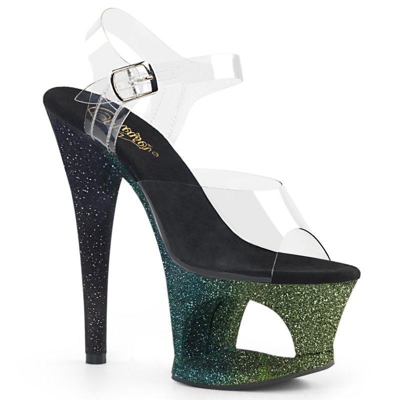 MOON708OMBRE/C/EM-B Luxusní sexy boty černo zelené | MOON-708OMBRE Pleaser