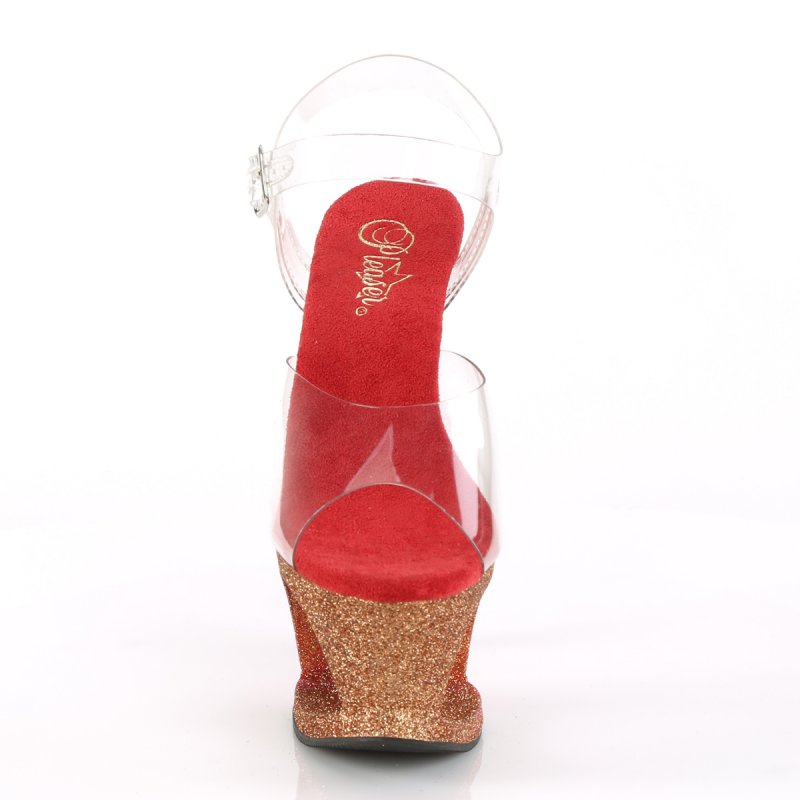 MOON708OMBRE/C/GLD-R Luxusní sexy boty zlato červené na vysokém podpatku Pleaser - zepředu