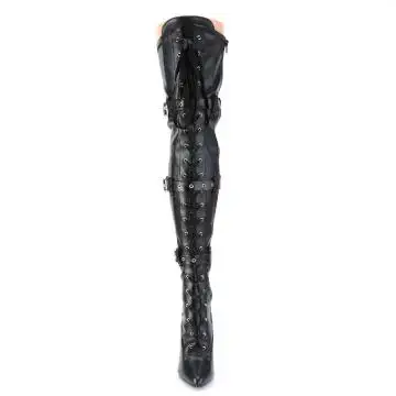 Černé BDSM kozačky SED3028/B/PU | SEDUCE-3028 Pleaser - zepředu
