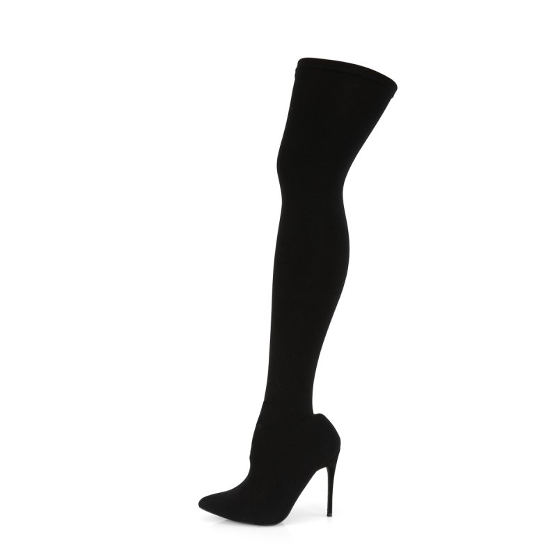 Černé nylonové kozačky s natahovací nohavicí COURTLY3005/BNY | COURTLY-3005 Pleaser - z vnitřku
