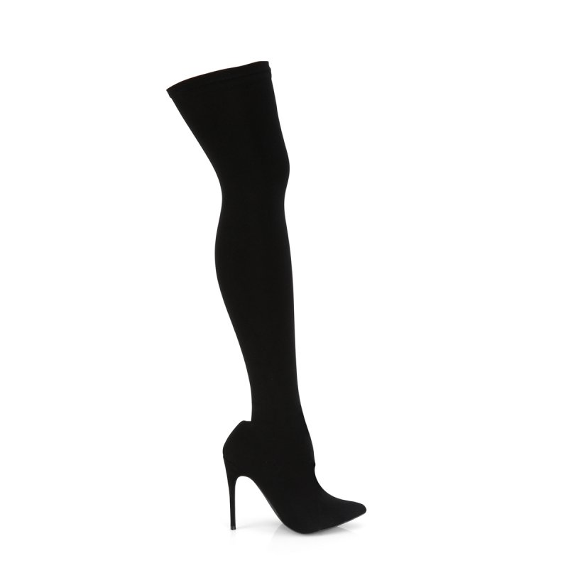 Černé nylonové kozačky s natahovací nohavicí COURTLY3005/BNY | COURTLY-3005 Pleaser - z vnějšku
