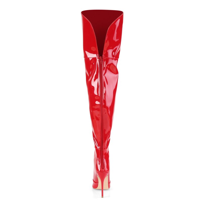Červené lakované kozačky nad kolena COURTLY3012/R | COURTLY-3012 Pleaser - zezadu
