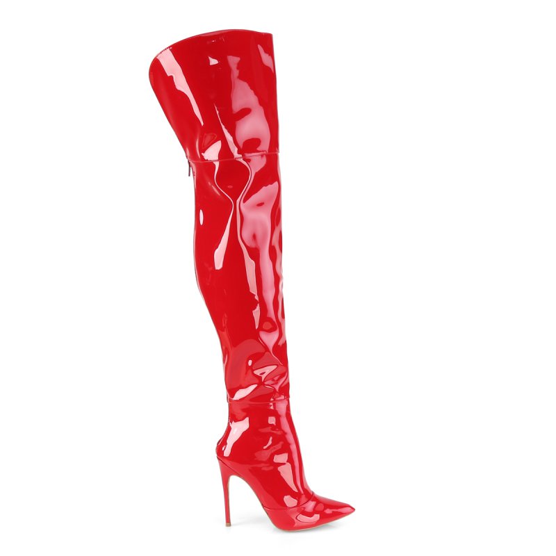 Červené lakované kozačky nad kolena COURTLY3012/R | COURTLY-3012 Pleaser - z vnějšku