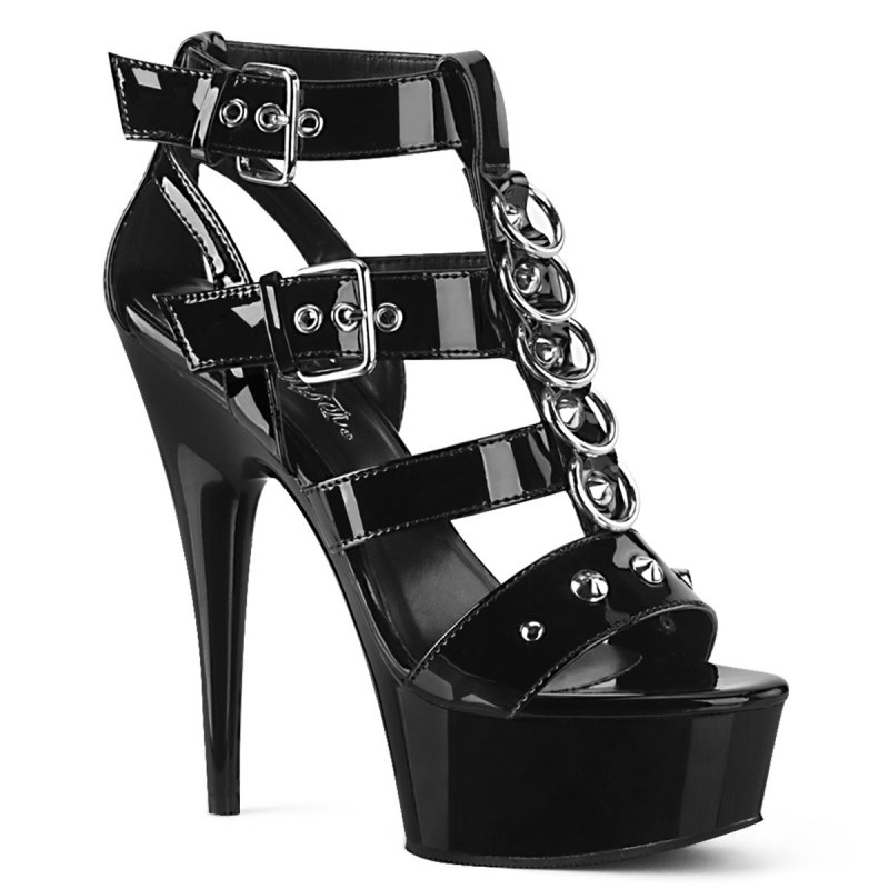 Černé lesklé páskové boty na podpatku DEL658/B/M Pleaser | DELIGHT-658 Pleaser