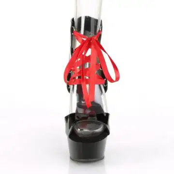 Černé kotníčkové boty s červeným šněrováním DEL600-14FH/B/M | DELIGHT-600-14FH Pleaser - zepředu