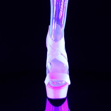 Bílé páskové sandály svítící pod UV světlem DEL669/WELS-PU/M | DELIGHT-669 Pleaser - zepředu