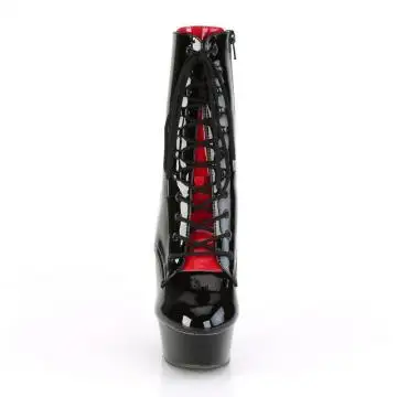 Černé kozačky s červeným šněrováním DEL1020FH/B/M Pleaser | DELIGHT-1020FH Pleaser - zepředu