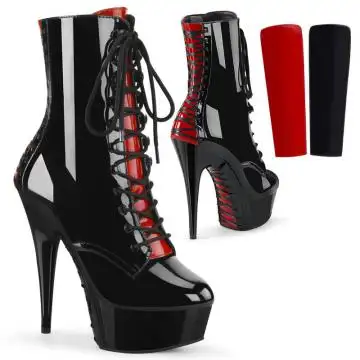 Černé kozačky s červeným šněrováním DEL1020FH/B/M Pleaser | DELIGHT-1020FH Pleaser