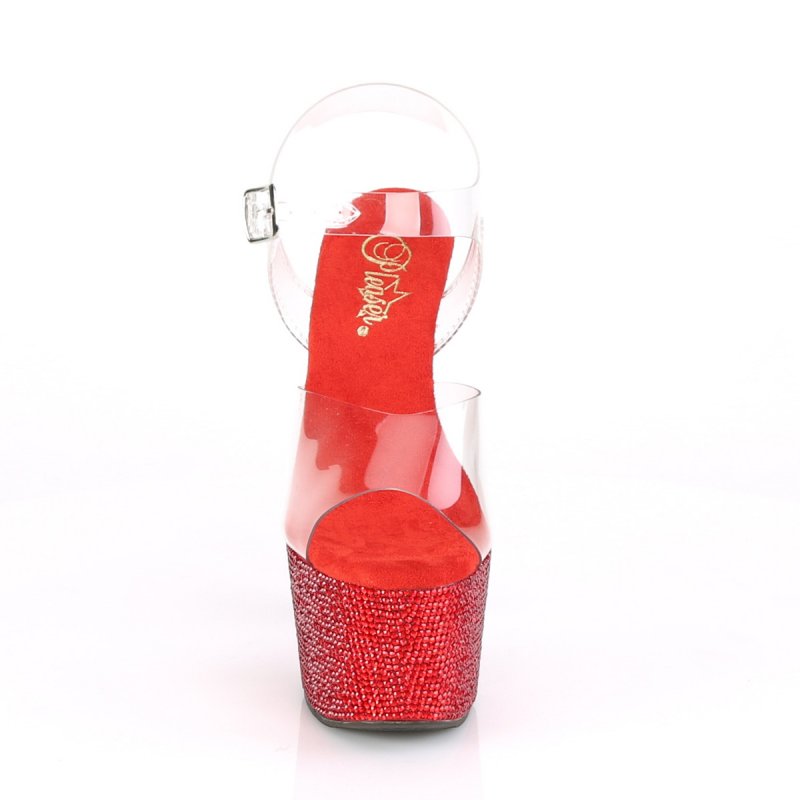 Červené luxusní sandály Pleaser BEJ708DM/C/RRS | BEJEWELED-708DM Pleaser - zepředu