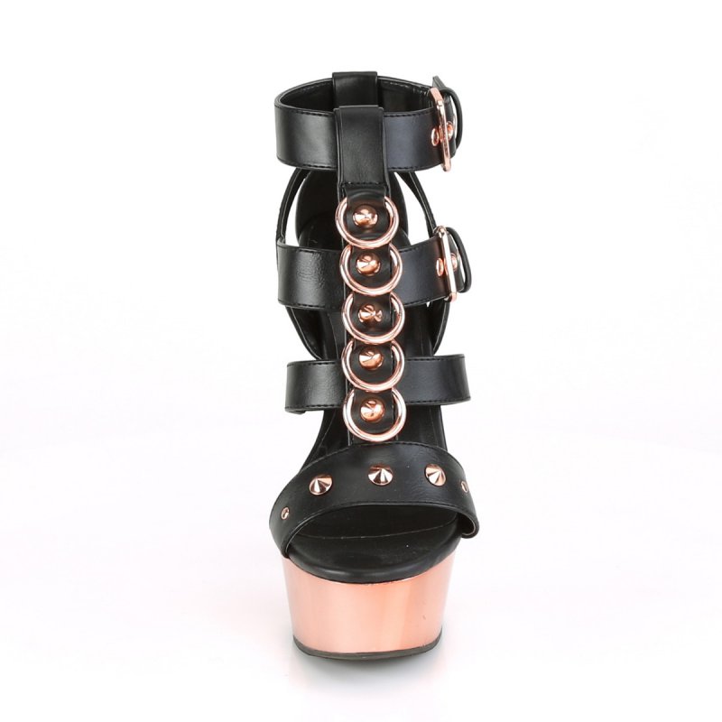 Páskové boty na podpatku DEL658/BPU/ROGLDCH Pleaser | DELIGHT-658 Pleaser - zepředu