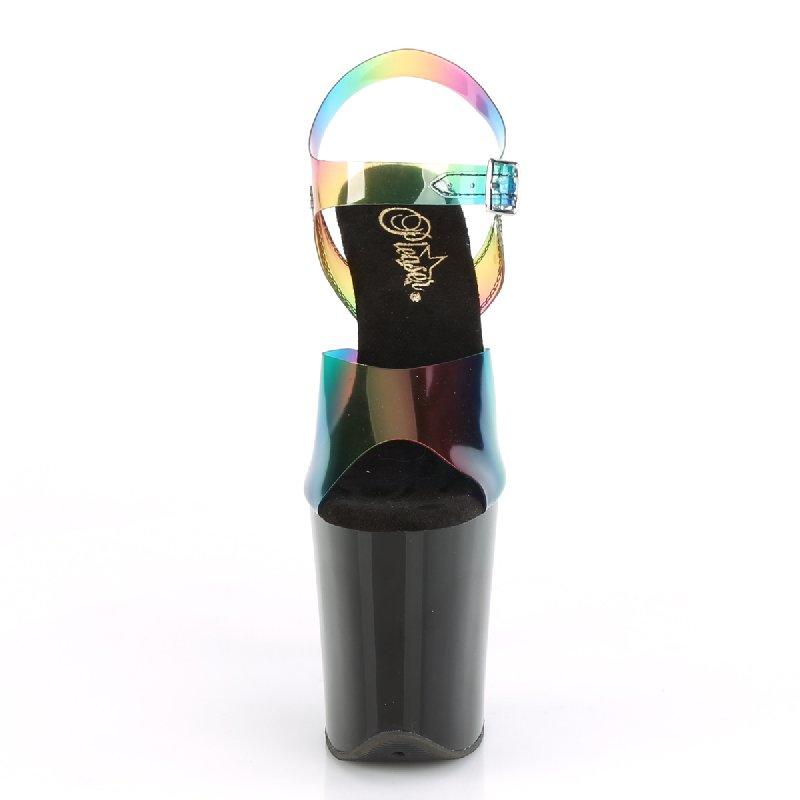 Sexy boty s duhovými pásky FLAM808RB/RBOWPVC/B | FLAMINGO-808RB Pleaser - zepředu