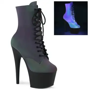 Tmavě zelené svítící kozačky ADO1020REFL/GRNMC/B Pleaser | ADORE-1020REFL Pleaser