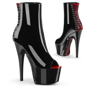 Černé extravagantní boty s červeným šněrováním ADO1025/B-R/B | ADORE-1025 Pleaser