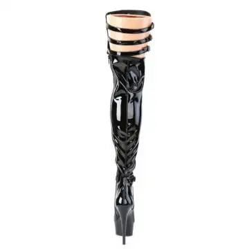 Černé stehenní kozačky pro dominy Pleaser DEL3055/B/M | DELIGHT-3055 Pleaser - zezadu