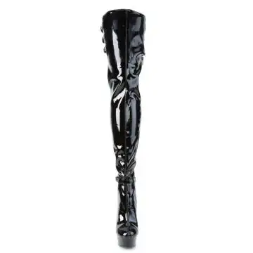Černé stehenní kozačky pro dominy Pleaser DEL3055/B/M | DELIGHT-3055 Pleaser - zepředu