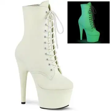 Bílé kozačky svítící pod UV světlem Pleaser ADO1020GD/WPU/M | ADORE-1020GD Pleaser