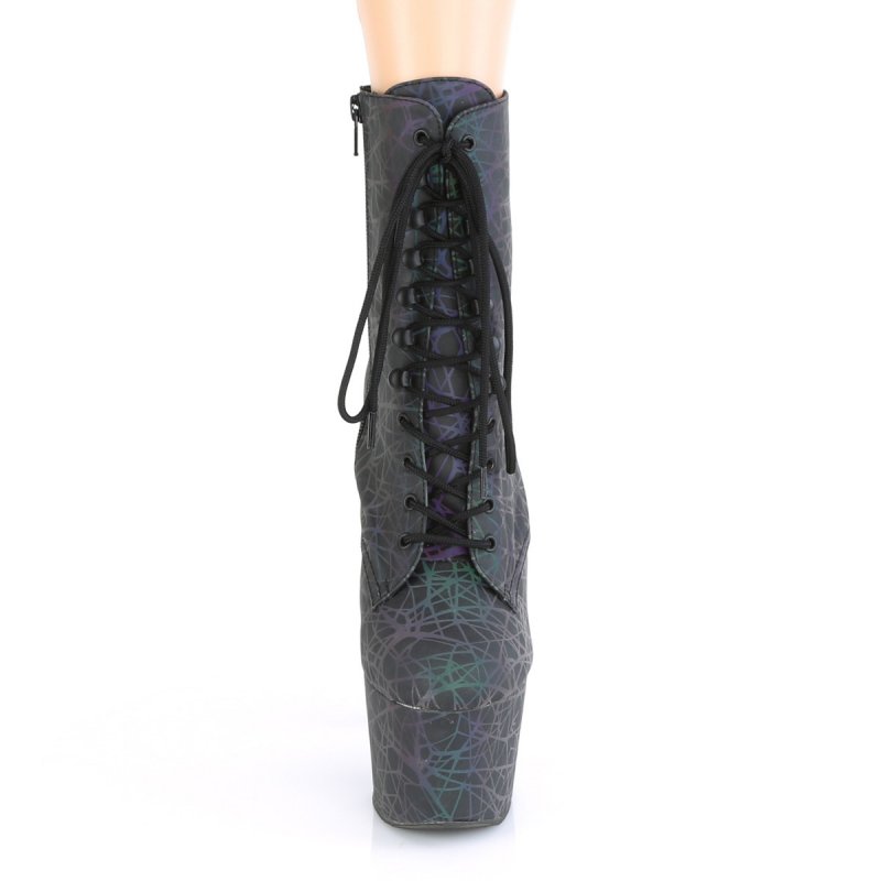 Fialovo-zelené svítící kozačky ADO1020REFL/GNPP/M Pleaser | ADORE-1020REFL Pleaser - zepředu