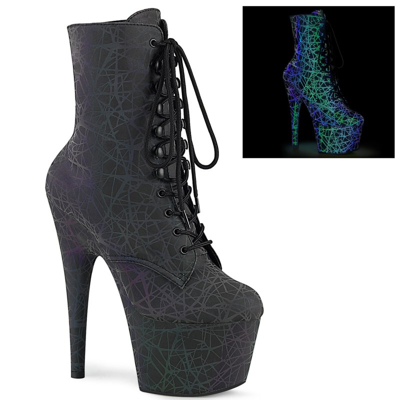Fialovo-zelené svítící kozačky ADO1020REFL/GNPP/M Pleaser | ADORE-1020REFL Pleaser