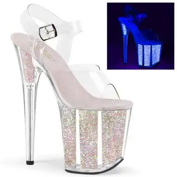 Svítící sexy boty Pleaser na podpatku FLAM808UVG/C/NOPG | FLAMINGO-808UVG Pleaser