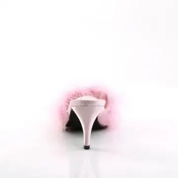 Růžové pantofle na podpatku s chmýřím AMO03/BPPU | AMOUR-03 Fabulicious - zezadu