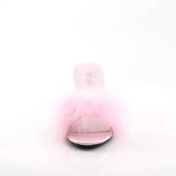 Růžové pantofle na podpatku s chmýřím AMO03/BPPU | AMOUR-03 Fabulicious - zepředu