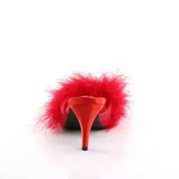 Červené pantofle na podpatku s chmýřím AMO03/RPU | AMOUR-03 Fabulicious - zezadu