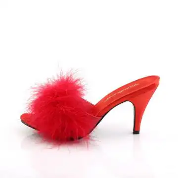Červené pantofle na podpatku s chmýřím AMO03/RPU | AMOUR-03 Fabulicious - z vnitřku