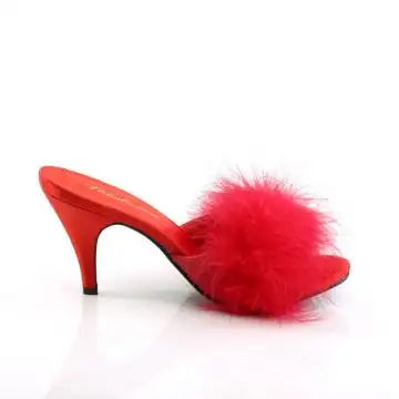 Červené pantofle na podpatku s chmýřím AMO03/RPU | AMOUR-03 Fabulicious - z vnějšku