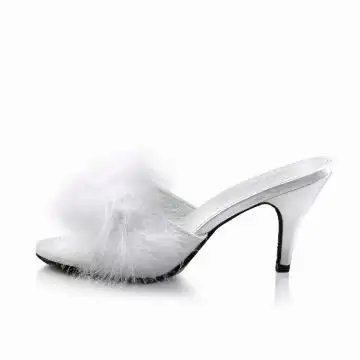 Bílé pantoflíčky na podpatku s chmýřím AMO03/WPU | AMOUR-03 Fabulicious - z vnitřku