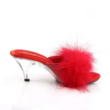 Červené pantofle s chmýřím na nízkém podpatku BEL301F/RPU | BELLE-301F Fabulicious - z vnějšku