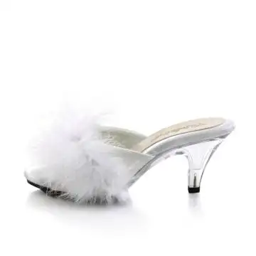 Bílé pantofle s chmýřím na nízkém podpatku BEL301F/WPU | BELLE-301F Fabulicious - z vnitřku