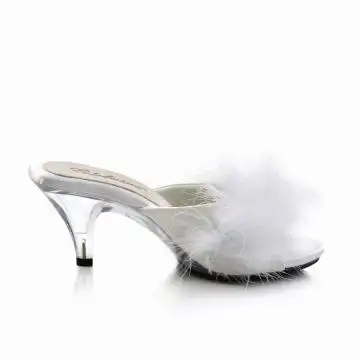 Bílé pantofle s chmýřím na nízkém podpatku BEL301F/WPU | BELLE-301F Fabulicious - z vnějšku
