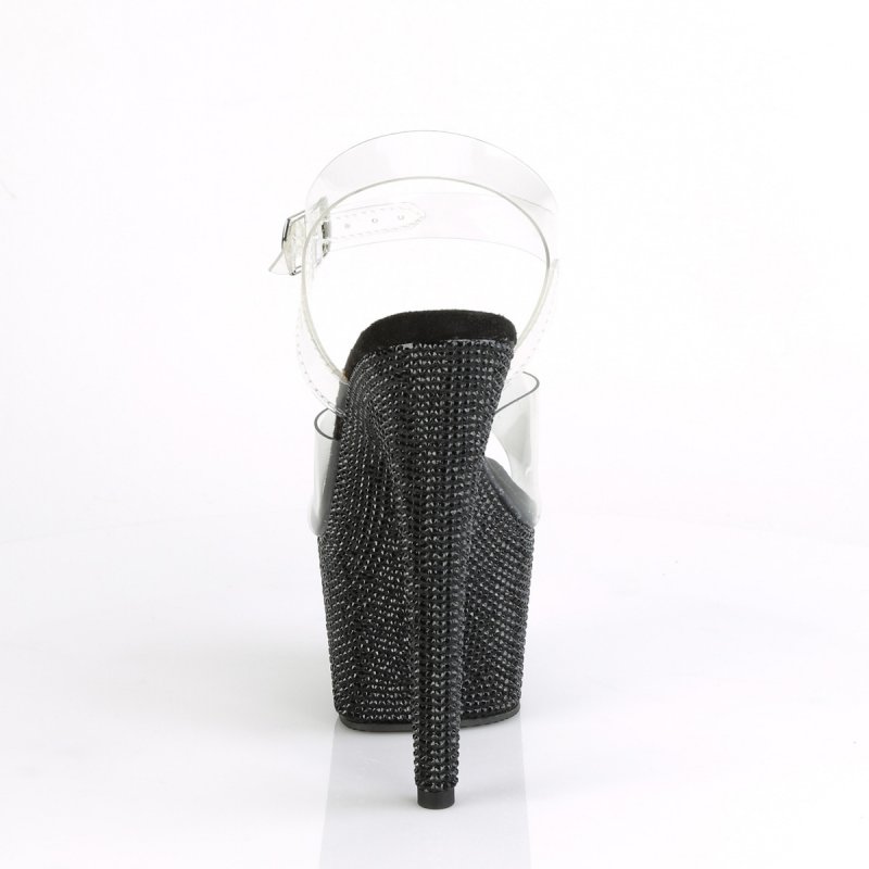 Černé luxusní sandály Pleaser BEJ708DM/C/BRS | BEJEWELED-708DM Pleaser - zezadu