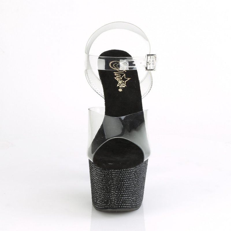 Černé luxusní sandály Pleaser BEJ708DM/C/BRS | BEJEWELED-708DM Pleaser - zepředu